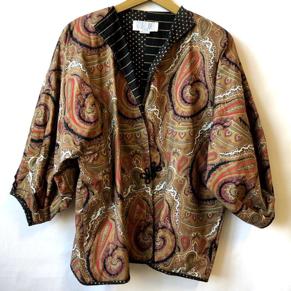 Richard James Paisley Jacket Black Tan Balloon Sleeve Reversible Jacket One Size